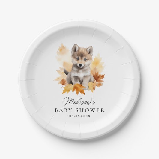 Mooie boswolfpup herfst babyshower papieren bordje (Voorkant)