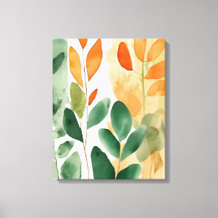 Mooie Botanicals in Groen & Sinaasappel, Canvas Ar Afdruk