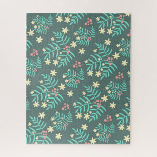 Mooie botanische bladeren en bessen blauw patroon legpuzzel