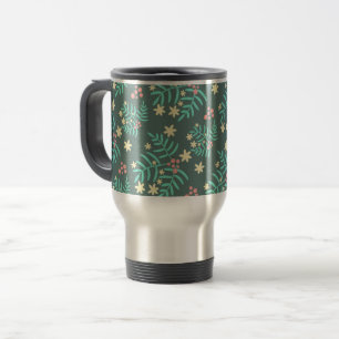 Mooie botanische bladeren en bessen blauw patroon reisbeker