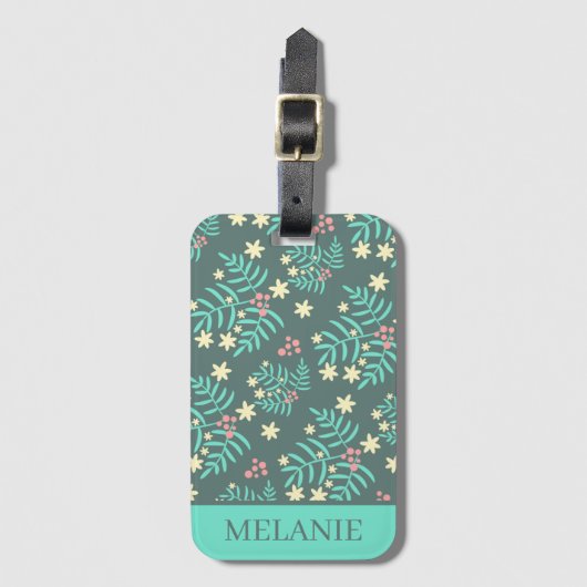 Mooie botanische bladeren en bessen gepersonalisee bagagelabel (Voorkant (verticaal))