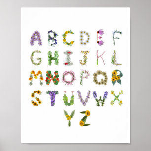 Mooie Botanische Bloemen Alphabet Baby kwekerij Poster