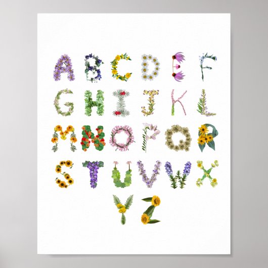 Mooie Botanische Bloemen Alphabet Baby kwekerij Poster (Voorkant)