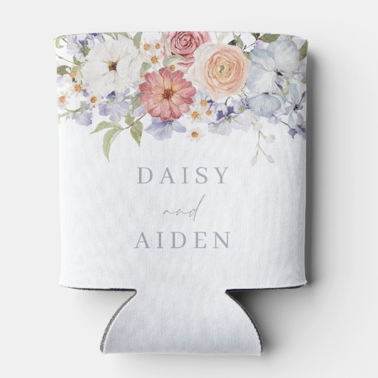 Mooie Botanische Bloemen Waterverf Bruiloft Blikjeskoeler (Achterkant)