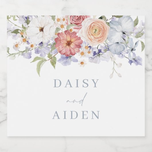 Mooie Botanische Bloemen Waterverf Bruiloft Sparkling Wijnetiket (Enkel label)