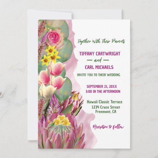 Mooie botanische bloementuin bruiloft kaart (Voorkant)