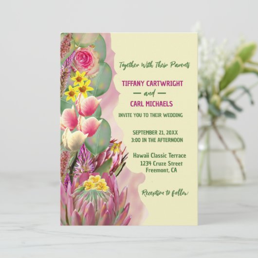 Mooie botanische bloementuin bruiloft kaart (Staand voorkant)