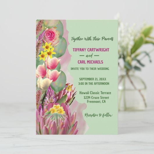 Mooie botanische bloementuin groene bruiloft kaart (Staand voorkant)