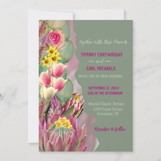 Mooie botanische bloementuin salie bruiloft kaart (Voorkant)