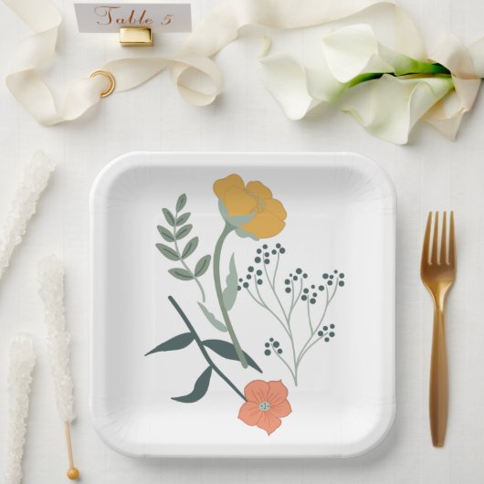 Mooie botanische bloempatroon papieren bordje (Huwelijk)