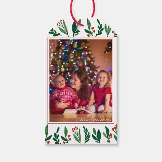 Mooie Botanische familie kerstgroen rood Cadeaulabel (Voorkant)