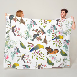 Mooie botanische l Waterverf Vogels en bloemen Fleece Deken
