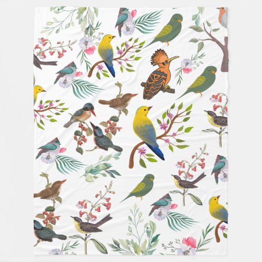 Mooie botanische l Waterverf Vogels en bloemen Fleece Deken (Voorkant)