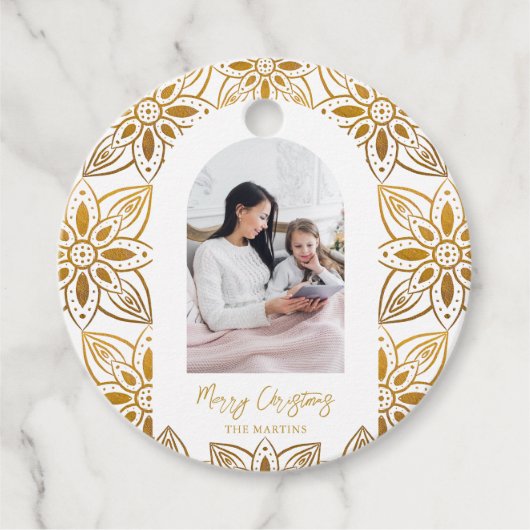 Mooie Botanische Lijsten Arch-kerstfoto Bedankjes Labels (Voorkant)
