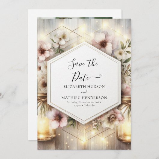 Mooie Botanische Mason Jar bruiloft Save The Date (Voorkant / Achterkant)