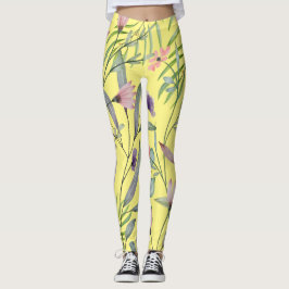 Mooie botanische minimale blad-kunst geel leggings