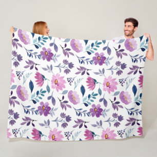 Mooie botanische Paars en wit Fleece Deken