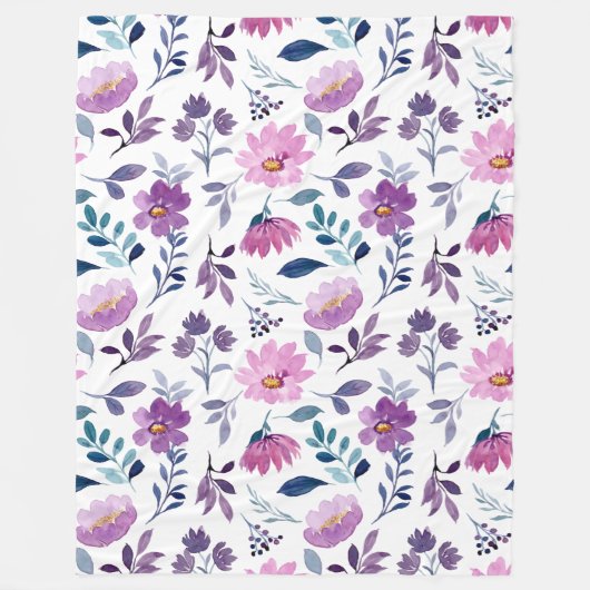 Mooie botanische Paars en wit Fleece Deken (Voorkant)