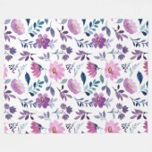 Mooie botanische Paars en wit Fleece Deken (Voorkant (Horizontaal))
