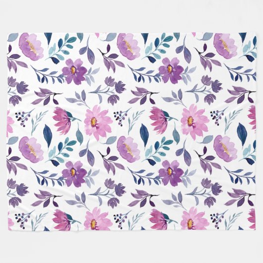 Mooie botanische Paars en wit Fleece Deken (Voorkant (Horizontaal))