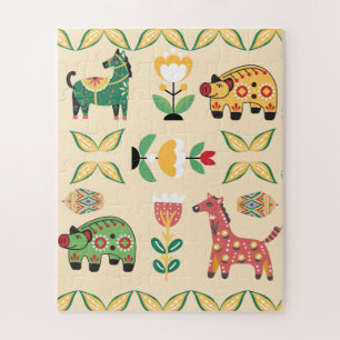 Mooie botanische pastelpatroon met dieren Roze Legpuzzel