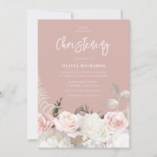 Mooie Botanische Roos doop doopsel Kaart (Voorkant)