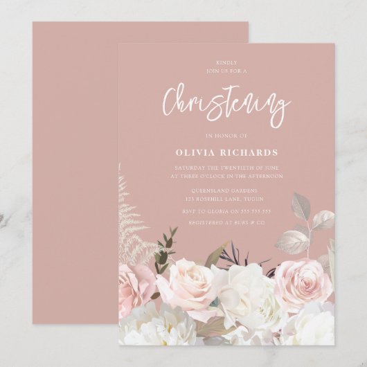 Mooie Botanische Roos doop doopsel Kaart (Voorkant / Achterkant)