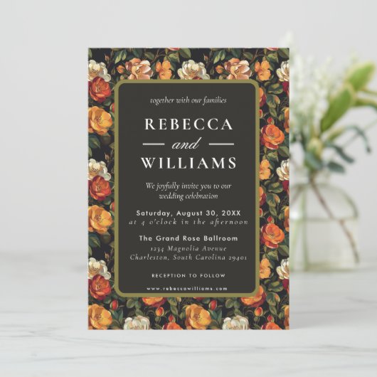 Mooie botanische roos Herfst trouwuitnodiging  Kaart (Staand voorkant)