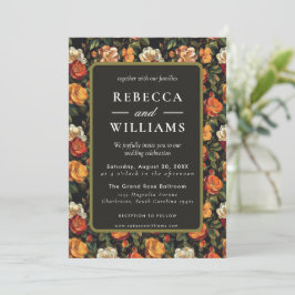 Mooie botanische roos Herfst trouwuitnodiging  Kaart