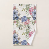 Mooie botanische roze en blauwe bloemen bad handdoek (Handdoek)