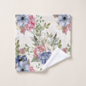 Mooie botanische roze en blauwe bloemen bad handdoek (Wasdoekje)