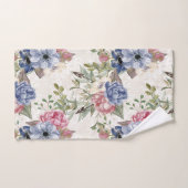 Mooie botanische roze en blauwe bloemen bad handdoek (Handdoek)