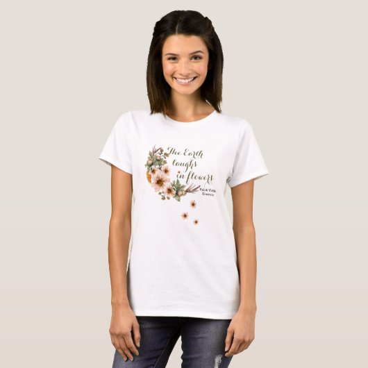 Mooie botanische roze en gele Floral T-shirt (Voorkant volledig)
