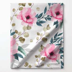 Mooie botanische roze en groene bloemmotief stof