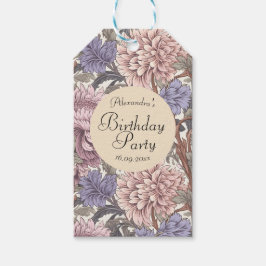 Mooie botanische roze Paarse schattige verjaardag Cadeaulabel