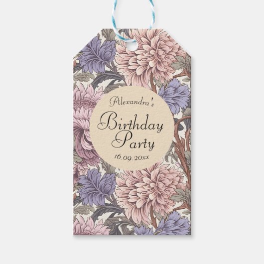 Mooie botanische roze Paarse schattige verjaardag Cadeaulabel (Voorkant)