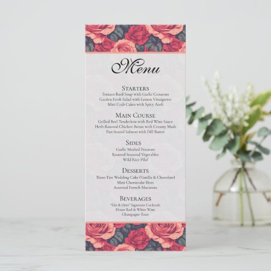 Mooie Botanische Rozen Bruiloft Menu (Staand voorkant)