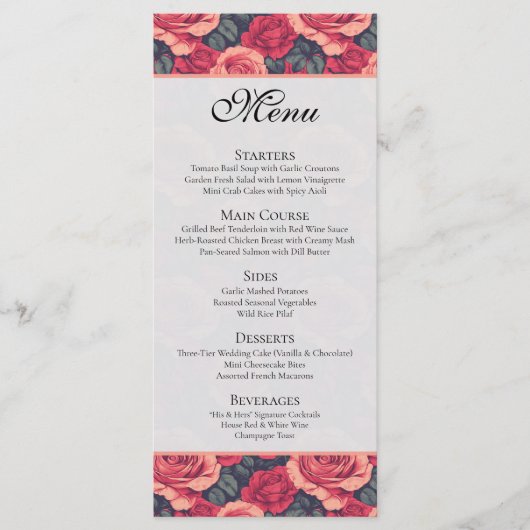 Mooie Botanische Rozen Bruiloft Menu (Voorkant)