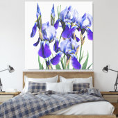 Mooie botanische Waterverf Blue Iris Flowers P Canvas Afdruk (Insitu (Slaapkamer))