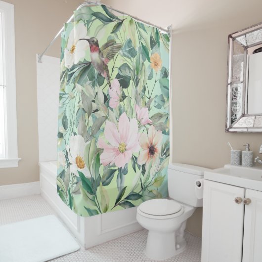 Mooie botanische wilde bloemen en kolibrie douchegordijn (In situ)