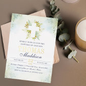 Mooie botanische witte kruis doop folie uitnodiging