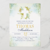 Mooie botanische witte kruis doop folie uitnodiging (Voorkant)