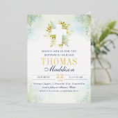 Mooie botanische witte kruis doop folie uitnodiging (Staand Voorkant)