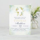 Mooie botanische witte kruis doop kaart (Staand voorkant)