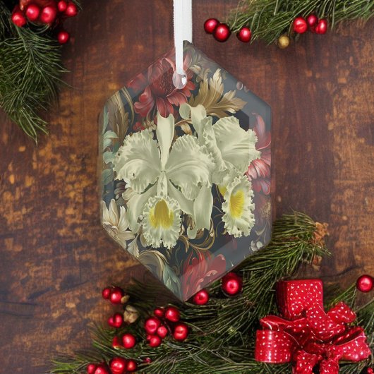 Mooie botanische witte orchideeën elegante bloemen glas ornament