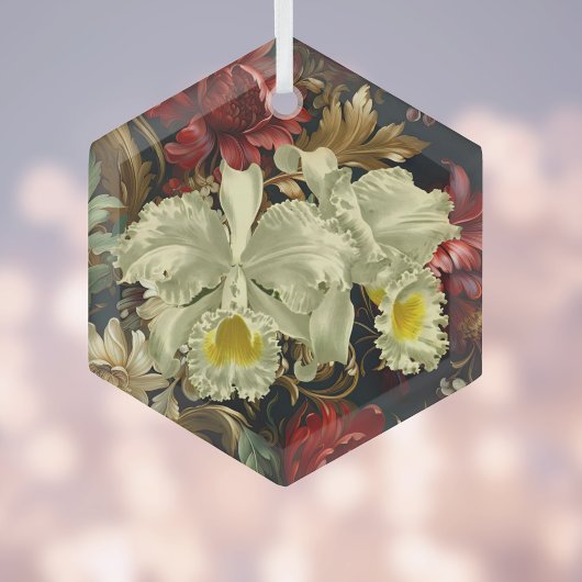 Mooie botanische witte orchideeën elegante bloemen glas ornament