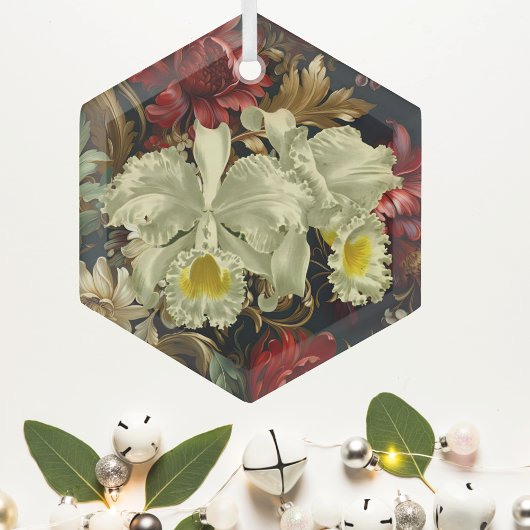 Mooie botanische witte orchideeën elegante bloemen glas ornament
