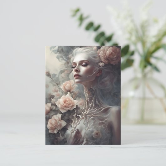 Mooie Botten Vrouw Skeletal en Flowers Briefkaart (Staand voorkant)