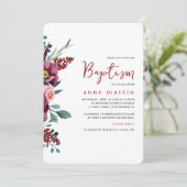 Mooie Bourgogne Blush Bloemen Meisje Doop Kaart (Staand voorkant)