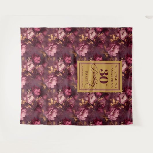 Mooie Bourgogne Blush Gold Boho 30e verjaardag Wandkleed (Voorkant (horizontaal))